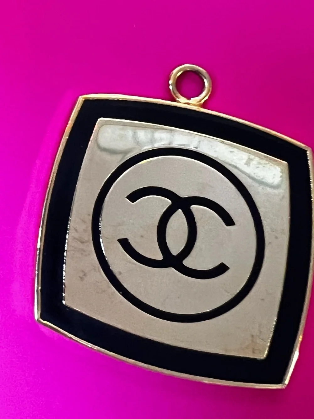 CHANEL Gold-Tone Pendant only. Gold with Black Enamel CC Motif